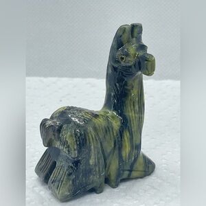 Serpentine Llama Carved Green Stone Figurine Statue Collectible 2.5”